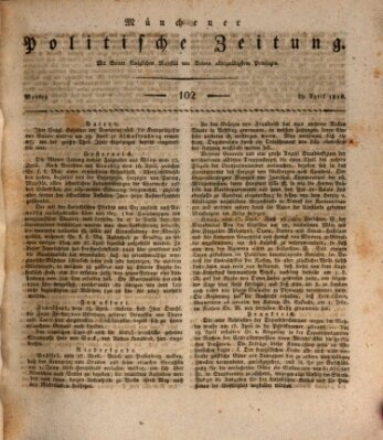 Münchener politische Zeitung (Süddeutsche Presse) Montag 29. April 1816