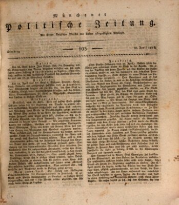 Münchener politische Zeitung (Süddeutsche Presse) Dienstag 30. April 1816