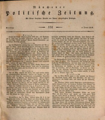 Münchener politische Zeitung (Süddeutsche Presse) Dienstag 4. Juni 1816