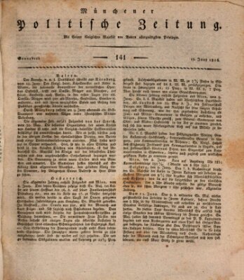 Münchener politische Zeitung (Süddeutsche Presse) Samstag 15. Juni 1816