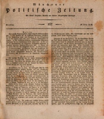 Münchener politische Zeitung (Süddeutsche Presse) Dienstag 16. Juli 1816