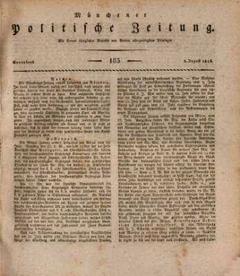 Münchener politische Zeitung (Süddeutsche Presse) Samstag 3. August 1816