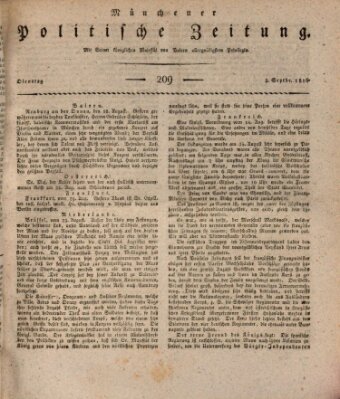 Münchener politische Zeitung (Süddeutsche Presse) Dienstag 3. September 1816