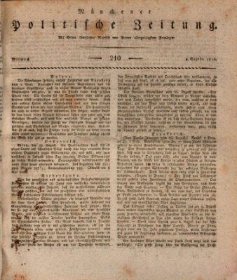 Münchener politische Zeitung (Süddeutsche Presse) Mittwoch 4. September 1816