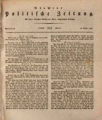 Münchener politische Zeitung (Süddeutsche Presse) Samstag 28. September 1816