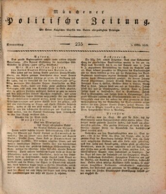 Münchener politische Zeitung (Süddeutsche Presse) Donnerstag 3. Oktober 1816