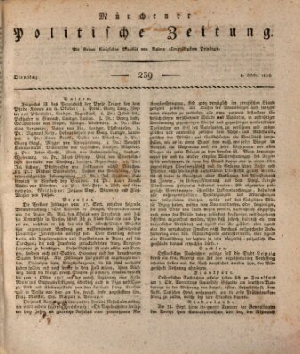 Münchener politische Zeitung (Süddeutsche Presse) Dienstag 8. Oktober 1816