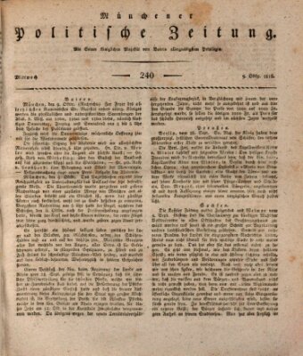 Münchener politische Zeitung (Süddeutsche Presse) Mittwoch 9. Oktober 1816