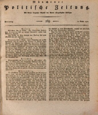 Münchener politische Zeitung (Süddeutsche Presse) Dienstag 12. November 1816