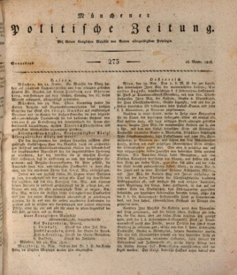 Münchener politische Zeitung (Süddeutsche Presse) Samstag 16. November 1816