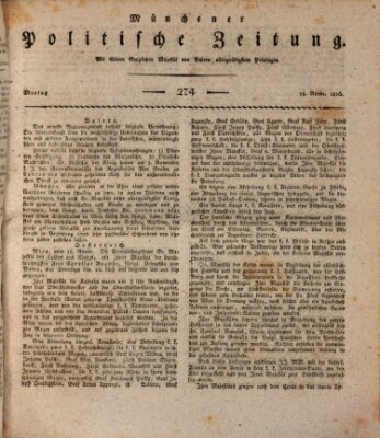 Münchener politische Zeitung (Süddeutsche Presse) Montag 18. November 1816