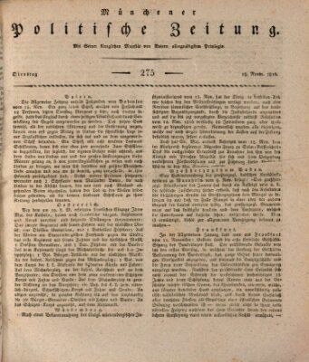 Münchener politische Zeitung (Süddeutsche Presse) Dienstag 19. November 1816