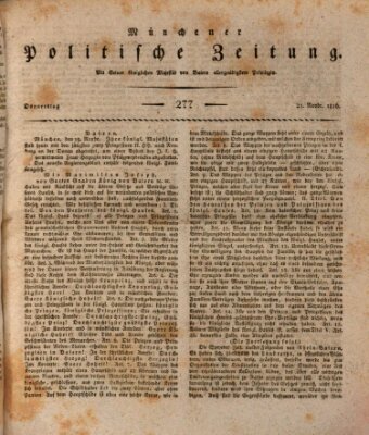 Münchener politische Zeitung (Süddeutsche Presse) Donnerstag 21. November 1816