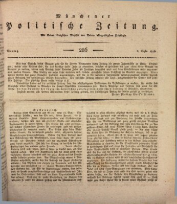 Münchener politische Zeitung (Süddeutsche Presse) Montag 2. Dezember 1816