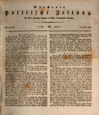 Münchener politische Zeitung (Süddeutsche Presse) Samstag 22. Februar 1817
