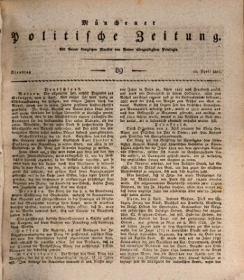 Münchener politische Zeitung (Süddeutsche Presse) Dienstag 15. April 1817