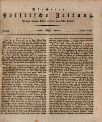 Münchener politische Zeitung (Süddeutsche Presse) Montag 18. August 1817