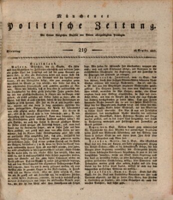 Münchener politische Zeitung (Süddeutsche Presse) Dienstag 16. September 1817