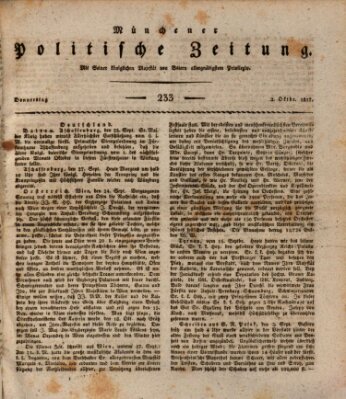 Münchener politische Zeitung (Süddeutsche Presse) Donnerstag 2. Oktober 1817