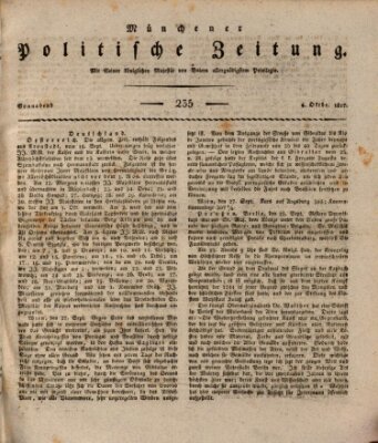 Münchener politische Zeitung (Süddeutsche Presse) Samstag 4. Oktober 1817