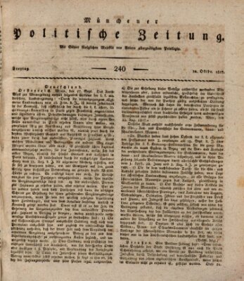 Münchener politische Zeitung (Süddeutsche Presse) Freitag 10. Oktober 1817