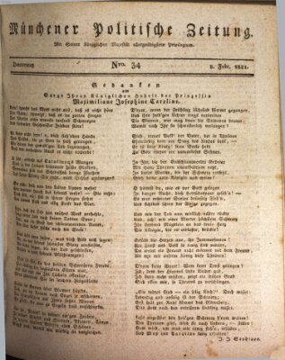 Münchener politische Zeitung (Süddeutsche Presse) Donnerstag 8. Februar 1821