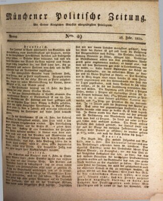 Münchener politische Zeitung (Süddeutsche Presse) Montag 26. Februar 1821