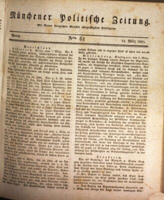 Münchener politische Zeitung (Süddeutsche Presse) Montag 12. März 1821