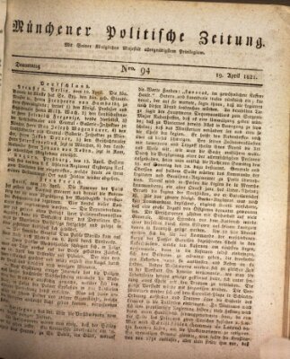 Münchener politische Zeitung (Süddeutsche Presse) Donnerstag 19. April 1821