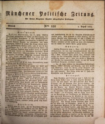 Münchener politische Zeitung (Süddeutsche Presse) Mittwoch 1. August 1821