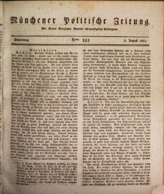 Münchener politische Zeitung (Süddeutsche Presse) Donnerstag 2. August 1821