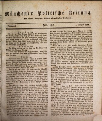 Münchener politische Zeitung (Süddeutsche Presse) Samstag 4. August 1821