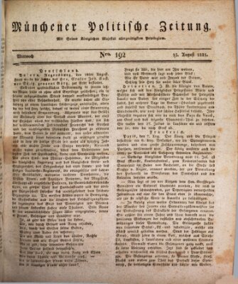 Münchener politische Zeitung (Süddeutsche Presse) Mittwoch 15. August 1821
