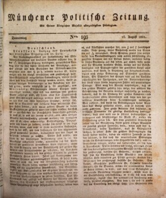 Münchener politische Zeitung (Süddeutsche Presse) Donnerstag 16. August 1821