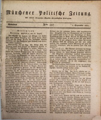 Münchener politische Zeitung (Süddeutsche Presse) Samstag 1. September 1821