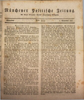 Münchener politische Zeitung (Süddeutsche Presse) Samstag 8. September 1821