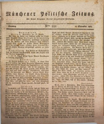 Münchener politische Zeitung (Süddeutsche Presse) Dienstag 18. September 1821