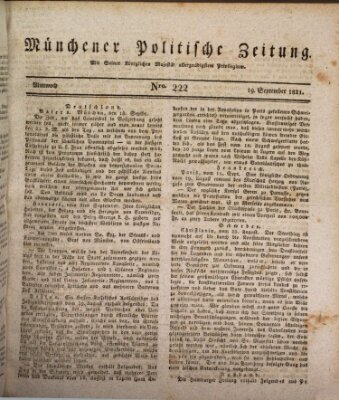 Münchener politische Zeitung (Süddeutsche Presse) Mittwoch 19. September 1821