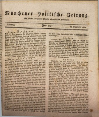 Münchener politische Zeitung (Süddeutsche Presse) Dienstag 25. September 1821