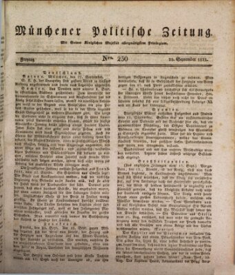 Münchener politische Zeitung (Süddeutsche Presse) Freitag 28. September 1821