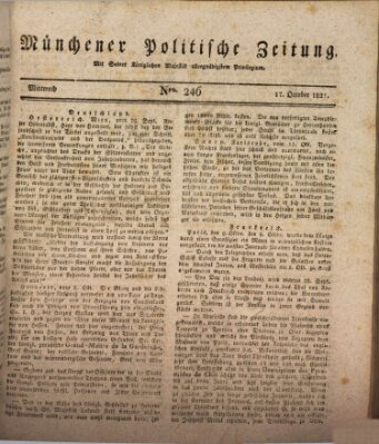 Münchener politische Zeitung (Süddeutsche Presse) Mittwoch 17. Oktober 1821