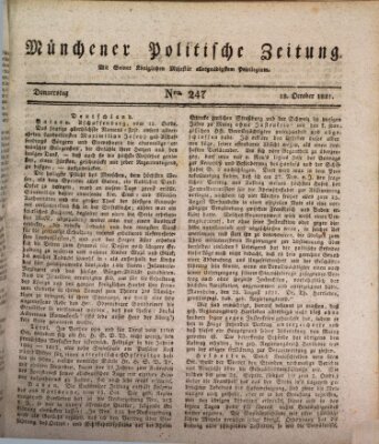 Münchener politische Zeitung (Süddeutsche Presse) Donnerstag 18. Oktober 1821