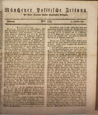 Münchener politische Zeitung (Süddeutsche Presse) Mittwoch 31. Oktober 1821