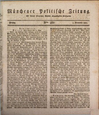 Münchener politische Zeitung (Süddeutsche Presse) Freitag 2. November 1821