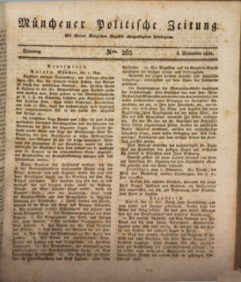 Münchener politische Zeitung (Süddeutsche Presse) Dienstag 6. November 1821