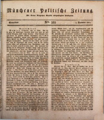 Münchener politische Zeitung (Süddeutsche Presse) Samstag 1. Dezember 1821