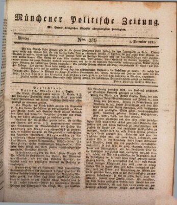 Münchener politische Zeitung (Süddeutsche Presse) Montag 3. Dezember 1821