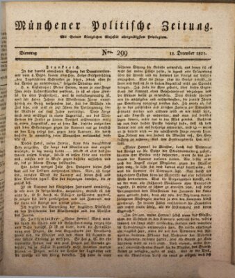 Münchener politische Zeitung (Süddeutsche Presse) Dienstag 18. Dezember 1821