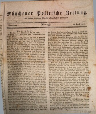 Münchener politische Zeitung (Süddeutsche Presse) Donnerstag 18. April 1822