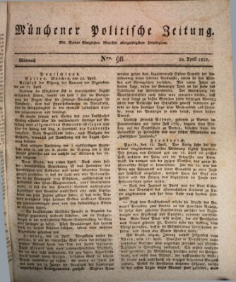 Münchener politische Zeitung (Süddeutsche Presse) Mittwoch 24. April 1822